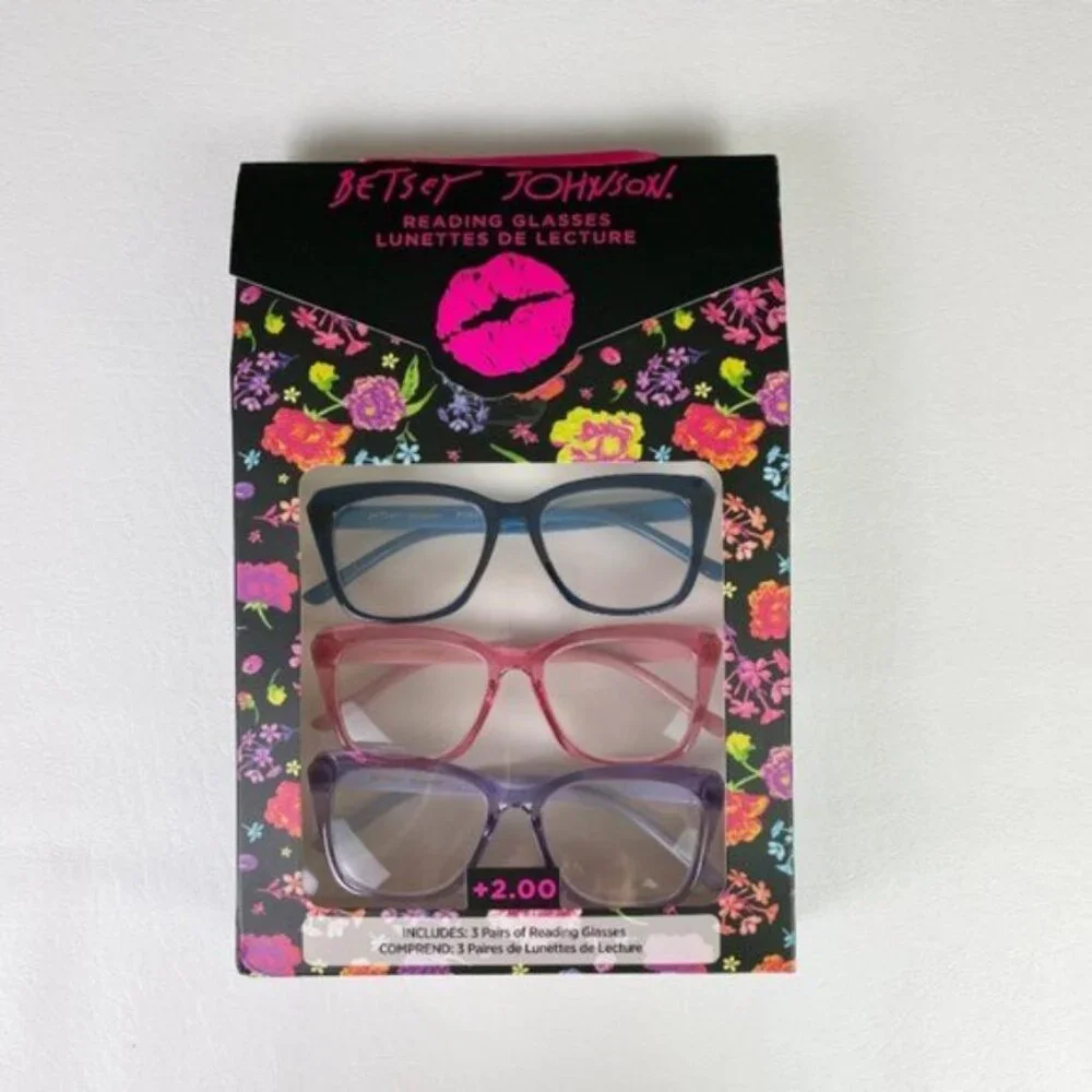 Betsey Johnson +2.00 Reading Glasses Purple Pink Blue
